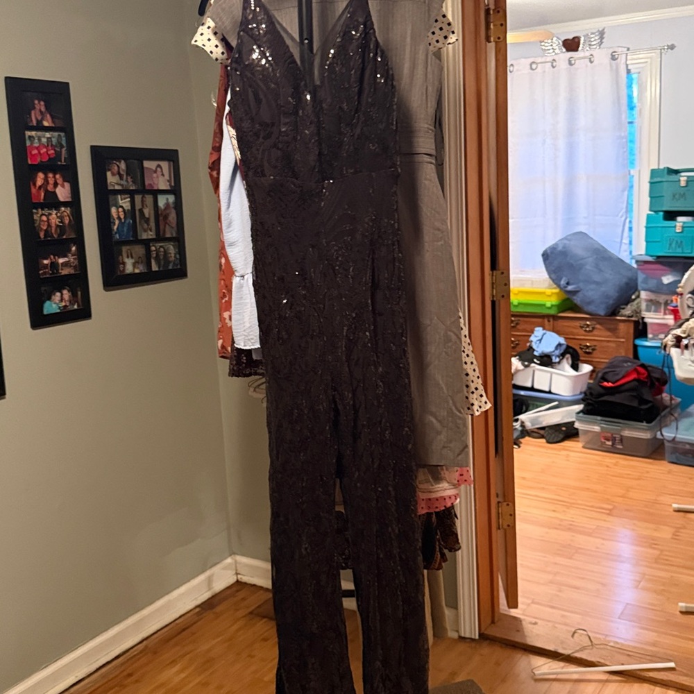 Elegant Black Sequin Jumpsuit